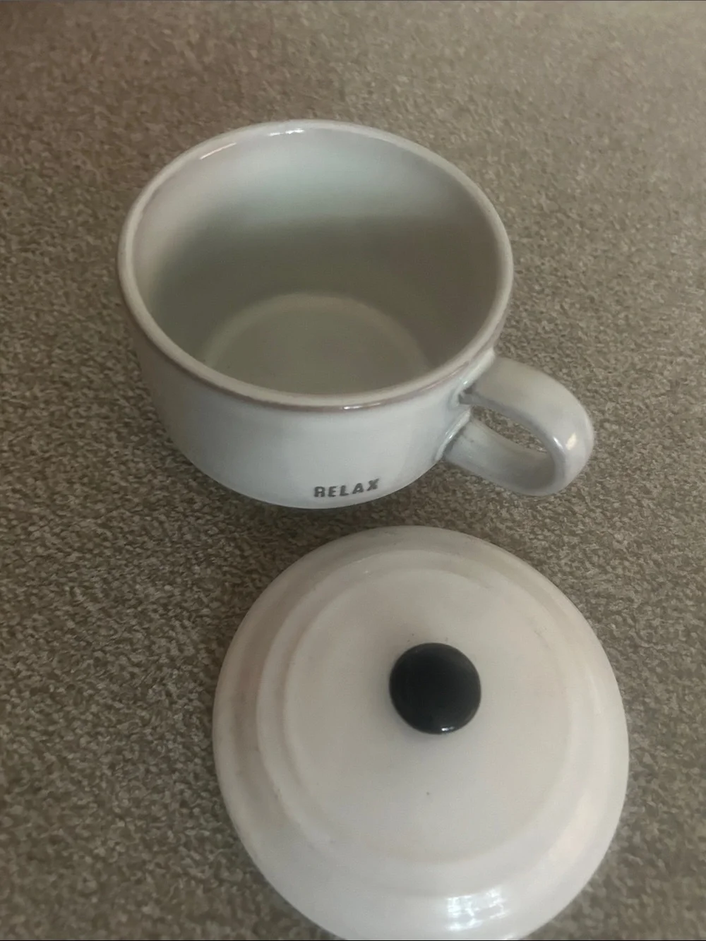 Hearth & Hand White Ceramic Lidded Soup Mug with Black Knob